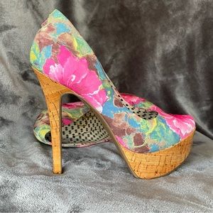 Sweet & Sexy Jessica Simpson Spring PINK Floral Platform Stilettos EUC Sz 7 B